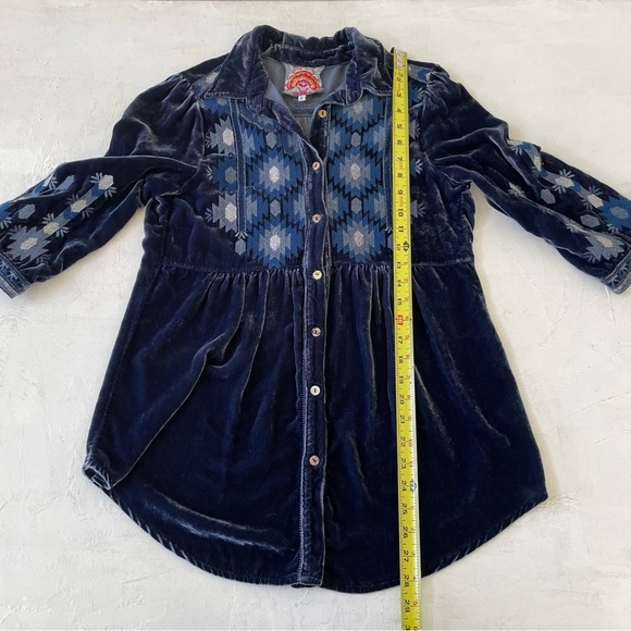 Johnny Was Nomi Smock Velvet Shirt, Blue Women's Size S - Picture 7 of 11